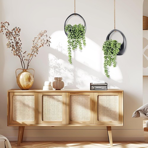 Der Rose 2 Pack Fake Hanging Plants Artificial Succulents Indoor Black ...