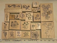 Wooden Rubber Stamps Lot Of 25 Flowers And Leaves