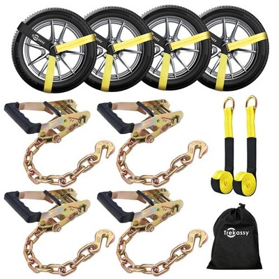 Trekassy Car Tie Down Straps for Trailers with Heavy Duty Chain Anchors, 6 Pa...