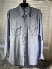 Vtg JC Penny Big Mac Permanent Press Western Shirt Men L Pearl Snap Flap Pocket