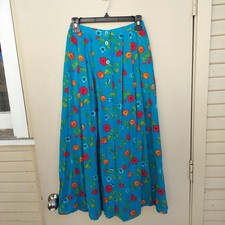 Vintage NWT Lizsport Bright Blue Floral Button Front Maxi Skirt