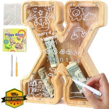 weallbuy Wooden Piggy Bank Letter X