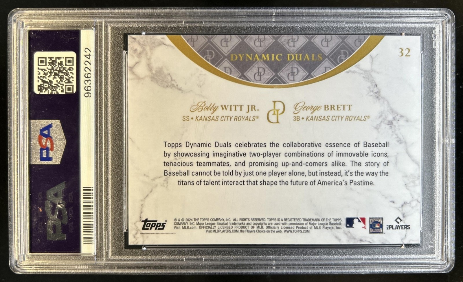 2024 Topps Dynamic Duals Bobby Witt Jr. George Brett Amethyst Foil #/50 PSA 10 view 2