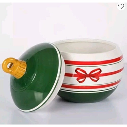 Martha Stewart Festive Bow Figural Ceramic Ornament Cookie Jar 9 in x 10 in NEW - Picture 5 of 10