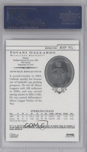2006 Bowman Sterling Black Refractor Missing Serial Number Yovani Gallardo 0j6 - Afbeelding 2 van 3