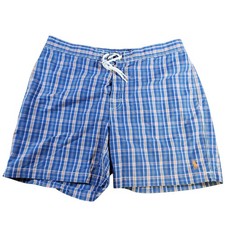 Polo Ralph Lauren Swim Trunks Shorts Mens L Blue Orange White Plaid Mesh Lined