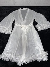 Bridal White Mesh Robe Belted Trumpet Sleeve Knee Length Sheer SZ M Fairy