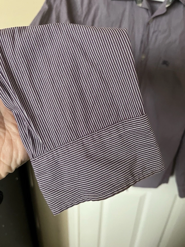 Burberry Brit Men’s Striped Long Sleeve Dress Shirt Sz M Plaid Purple/ White - Image 4 of 4