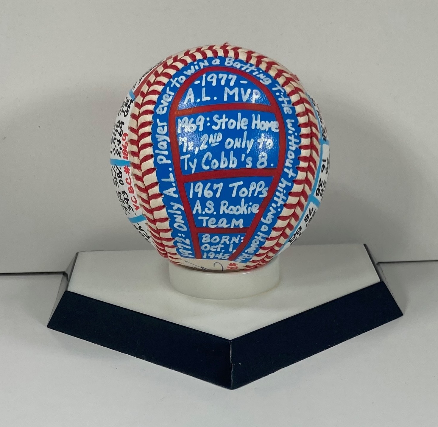 Rod Carew Signed OAL Baseball, VCBC SuperStats, Hand Painted JSA, HOF, Twins