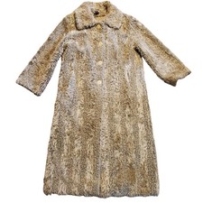 Vintage 90s Tan Faux Fur Shag Grunge Long Line Trench Coat Women's Size 10
