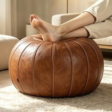Unstuffed Ottoman Pouf Faux Leather Storage Foot Stool Brown
