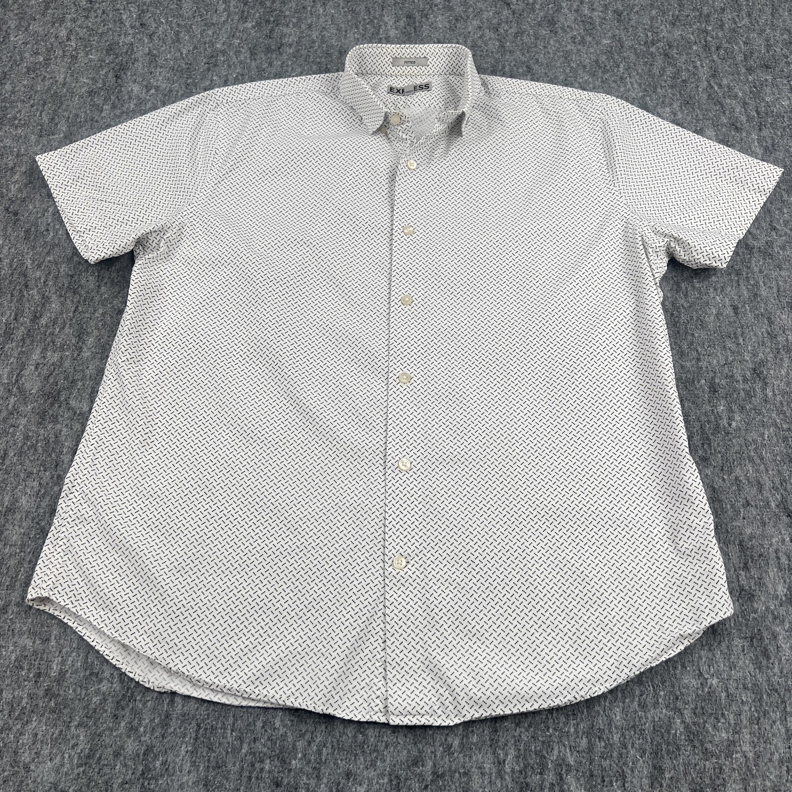 Express Shirt Mens XL White Geometric Print Short Sleeve Button Up Slim Fit