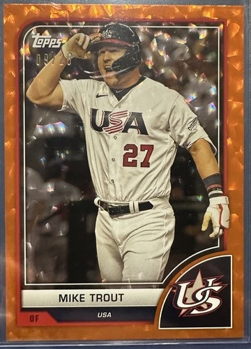 2023 Topps WBC Mike Trout Orange Cracked Ice /25 USA / LA Angels