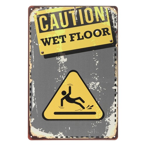 Metal Warning Sign 12" x 8", Caution Wet Floor, Retro Hanging Sign ...
