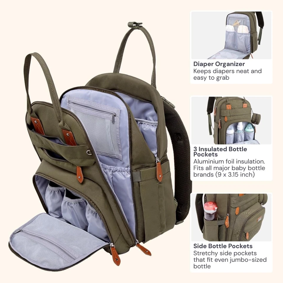 Водонепроницаемый рюкзак для подгузников Babbleroo с пеленальным ковриком и ремнями для коляски - Изображение 3 из 4