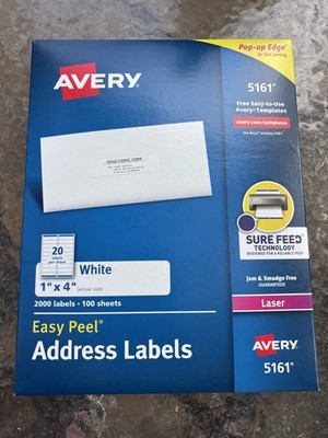 New Avery 5161 Easy Peel Address Label- 1''  X 4'' - 2000 / Box for LASER Printers