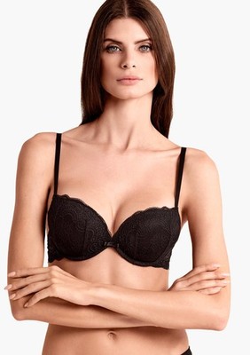 8300055571497 Biustonosz koronkowy super push up z fiszbinami czarny 032L Duble 