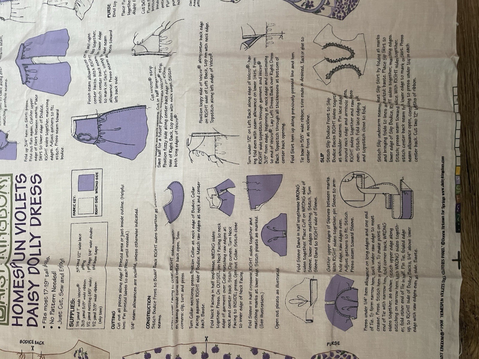 Daisy Kingdom Homespun Violets Daisy Dolly Dress Fabric Panel