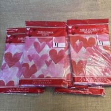 5 Valentine's Day Tablecloth Set, Pink Heart Disposable Covers, 54x108 Inch