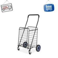 Mainstays Metal Rolling Shopping Cart, Folding Utility Grocery Basket Wire Black