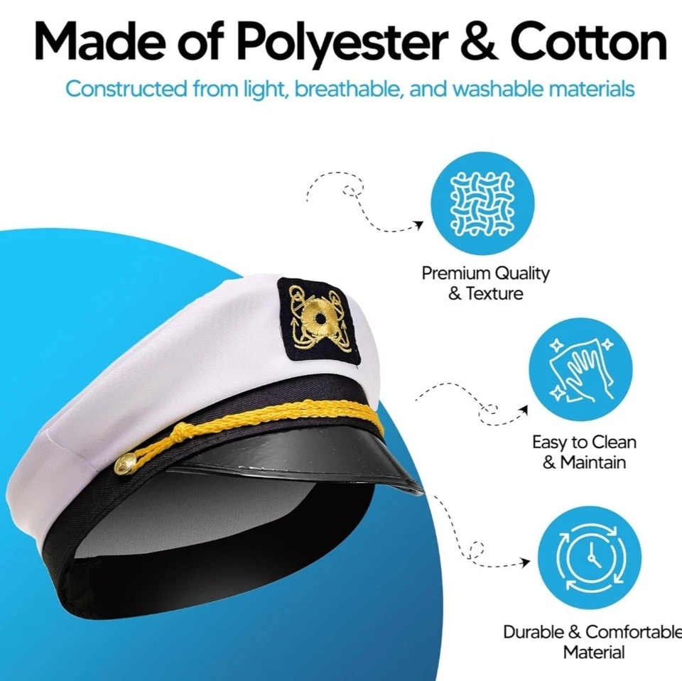 Sailor Hat, White Captains Hat, Adjustable Yacht Boat Captain Hat Adult Box C - Image 2 of 4