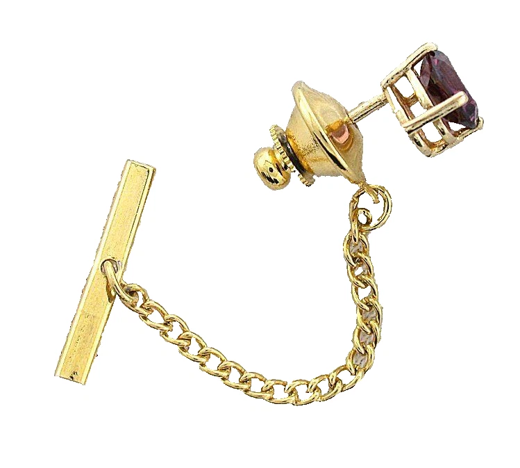 14Kt Yellow Gold Natural 8x6 Oval Rhodolite Garnet Gemstone Gem Stone Tie Tack  - Image 3 of 3