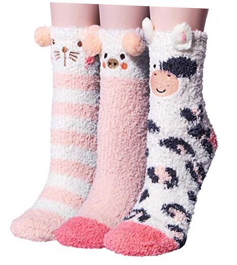 3 Pairs Womens Fuzzy Socks Cozy Winter Warm Fluffy Soft Cute Animal A-baby Pink