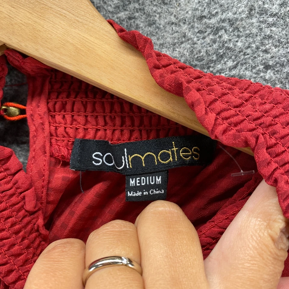 Soulmates блузка женщин M средний красный цветочный вышитый высокий воротник длинным рукавом - Изображение 4 из 4