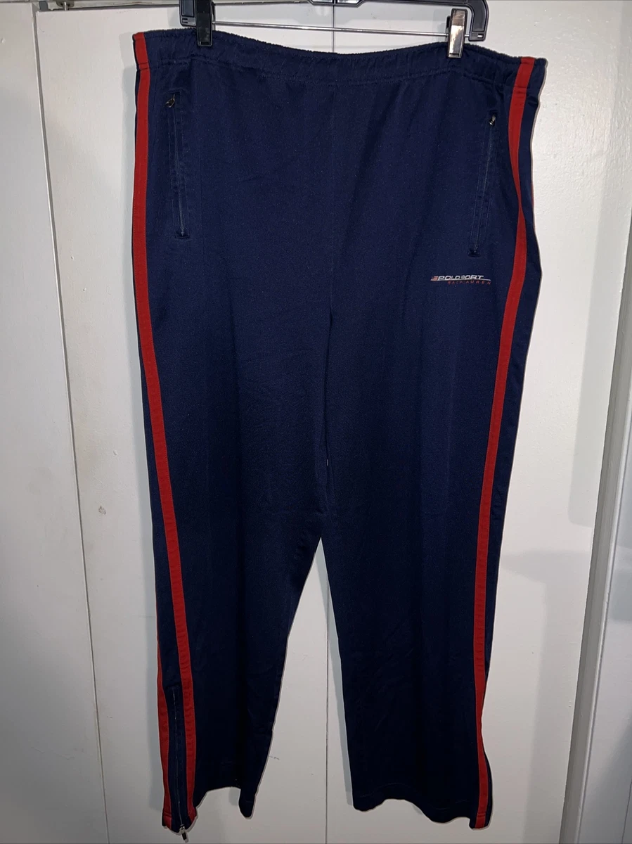 Ralph Lauren POLO SPORT Track Pants XL Navy Blue Red Stripes Zip Pockets