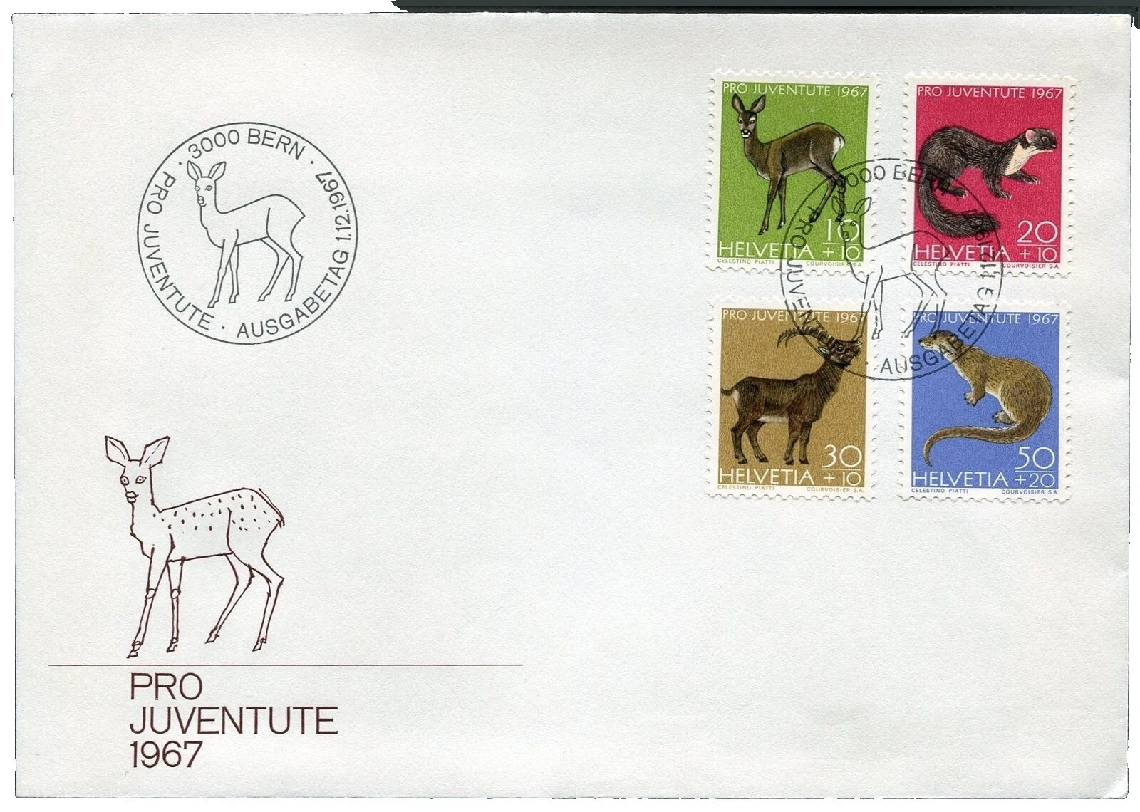 Switzerland First Day Cover Animal Kingdom Postal Stamps