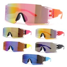 Mens Wrap Sport Color Mirror Shield Futuristic Sunglasses