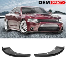 Fits 15-23 Dodge Charger SRT Gloss Black Front Bumper Lip Protector 2PCS Set