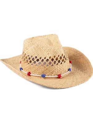 Lack Of Color Raffia Straw Patriotic Desert Cowboy Hat - By