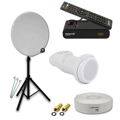 SAT TV Camping Balkon Anlage 60cm Aluminium Antenne LNB Kabel Stativ Receiver HD