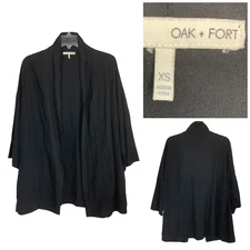Oak + Fort Sz XS Black Tencel Kimono Jacket Topper Minimalist Capsule Wardrobe