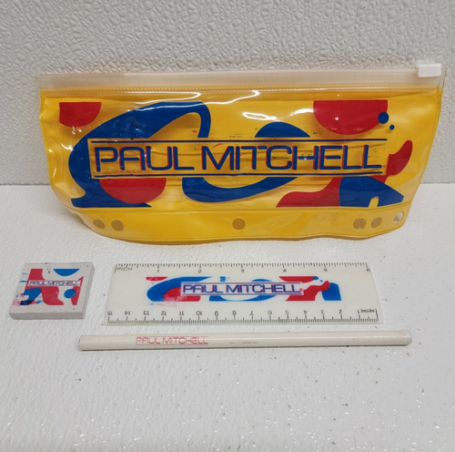 Vintage Paul Mitchell Hair Salon Advertising Ruler, pouch, pencil, eraser, RARE!