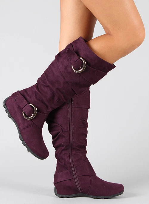 Purple flat boots sale