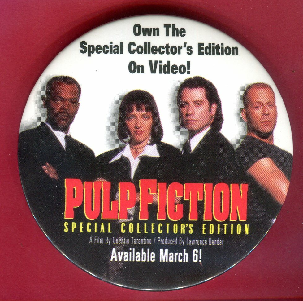 1994 PULP FICTION MOVIE/MOVIE PIN/BUTTON-TRAVOLTA, WILLIS, JACKSON - Main Image