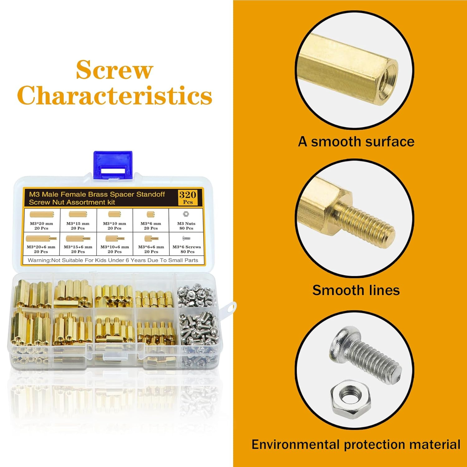 320Pcs M3 Motherboard Standoffs&Screws&Nuts Kit Male-Female Brass Spacer 