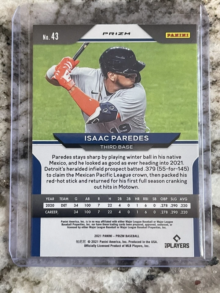 2021 Panini Prizm Isaac Paredes Blue Prizm RC - Image 2 of 2