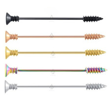 Long Screw Industrial Scaffold Piercing Bar Barbell Surgical Steel