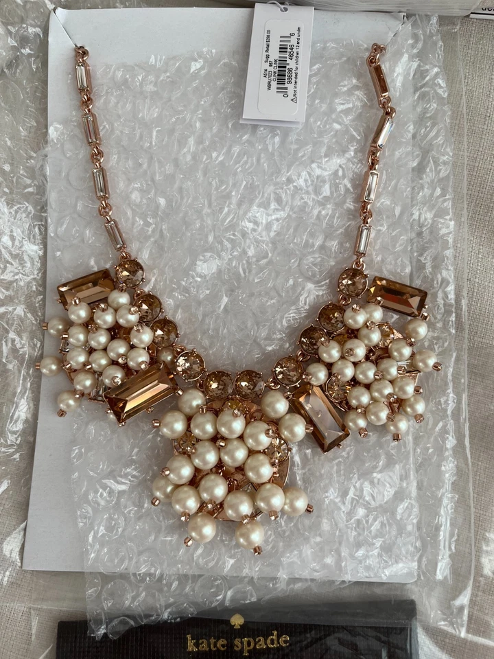 NUEVO CON ETIQUETAS RARO Collar Corto Kate Spade Clink Oro Rosa Novia + Bolsa para el Polvo Foto 3 de 4