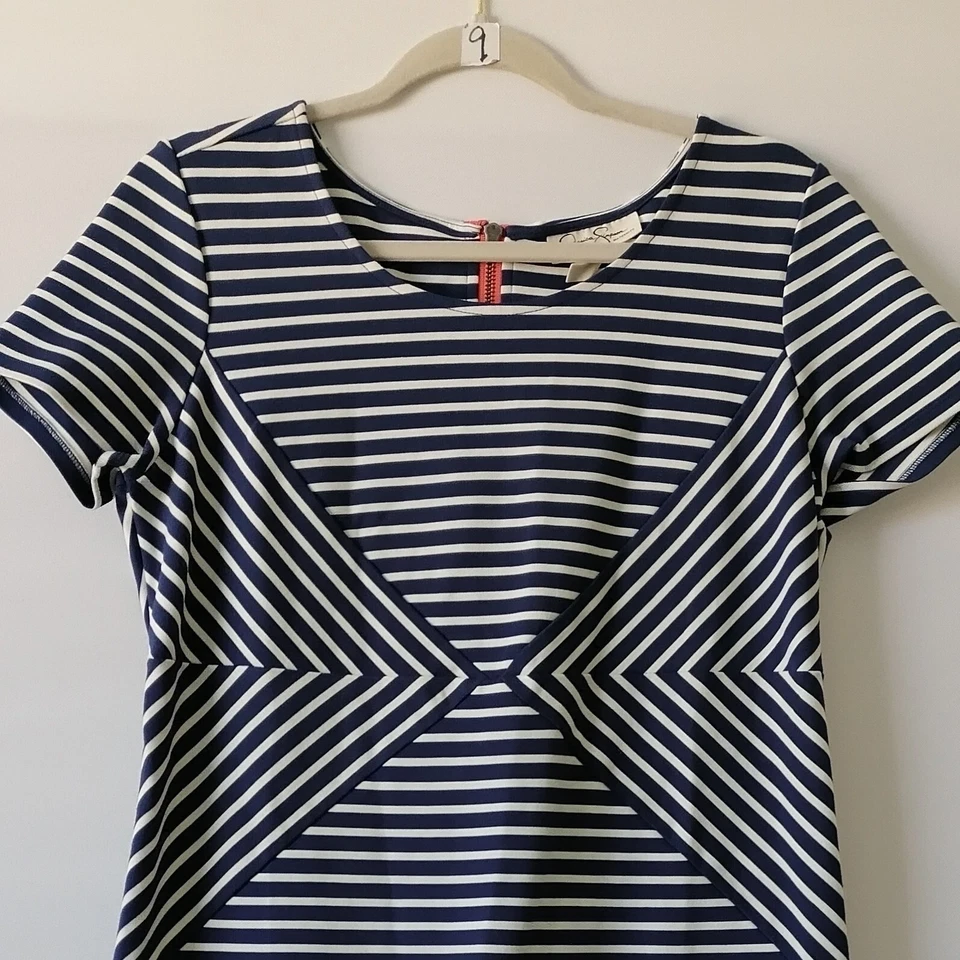 Jessica Simpson Womens Navy Blue & Whiter Maternity Striped Sheath Dress Size M - Image 3 of 4
