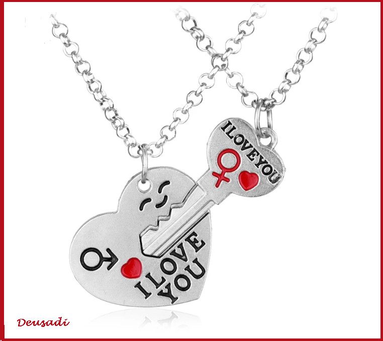 CADENA Y COLGANTE DE ALEACIÓN CON CORAZÓN Y LLAVE " I LOVE YOU " PARA PAREJA