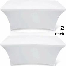 Tablecloth 6-feet Rectangle  - Stretchable Table Cloth Cover, White, 2 Pack
