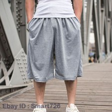 Men Baggy Elastic Waist Jogger Casual Loose Gym Hip Hop Shorts 3/4 Length Pants