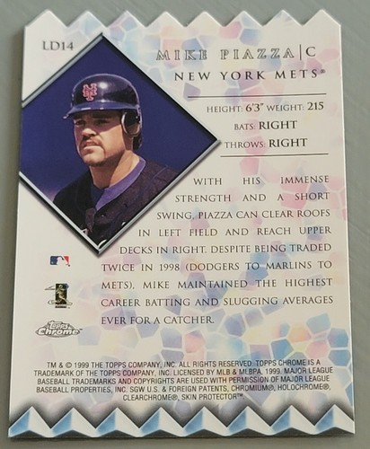 1999 Topps Baseball Cromato, Lords of the Diamond Insert Card #LD14 MIKE PIAZZA - Foto 2 di 2