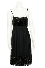 Little Black Cocktail Dress w Spaghetti Straps, Nostalgia Beaded Chiffon Empire 