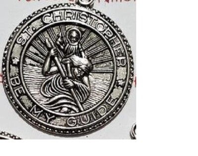 large ST CHRISTOPHER PROTECT pendant Sterling Silver 925 plated 24'' necklace men