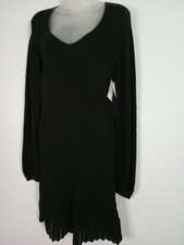 BLAKE STANDARD Small Dress Black Sweater Deep V-Neck Cotton Pleated NEW $128